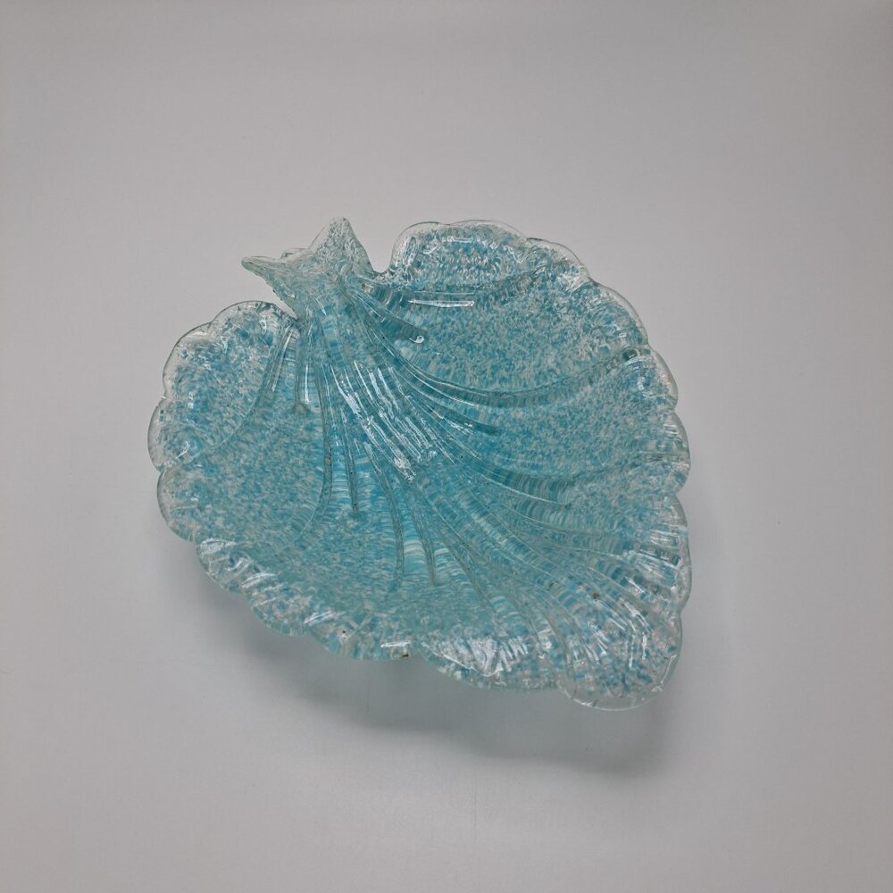 Murano Glass Blue Leaf Bowl Decorative Art Glass Collectible Italy Home Decor